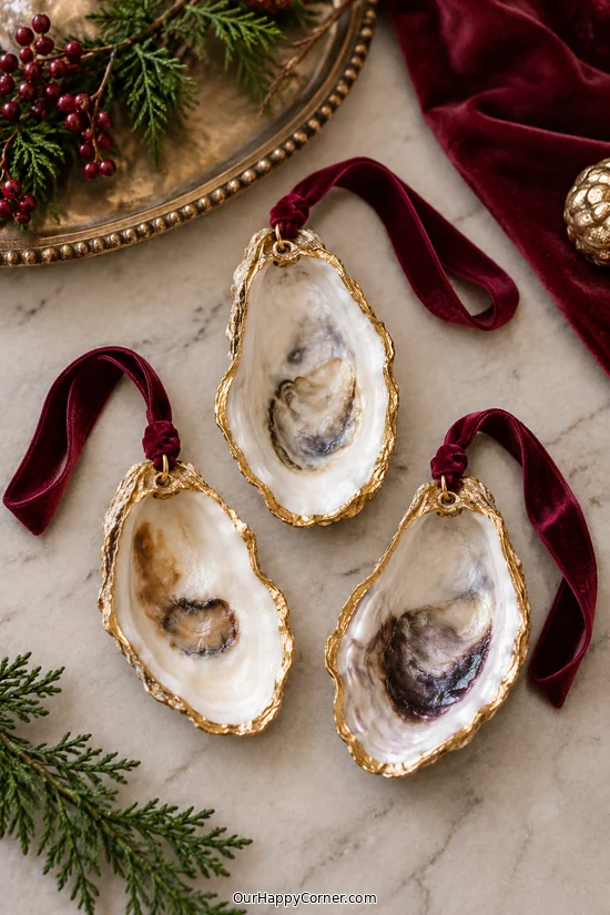Gold-Rimmed Oyster Shell Ornaments handmade craft