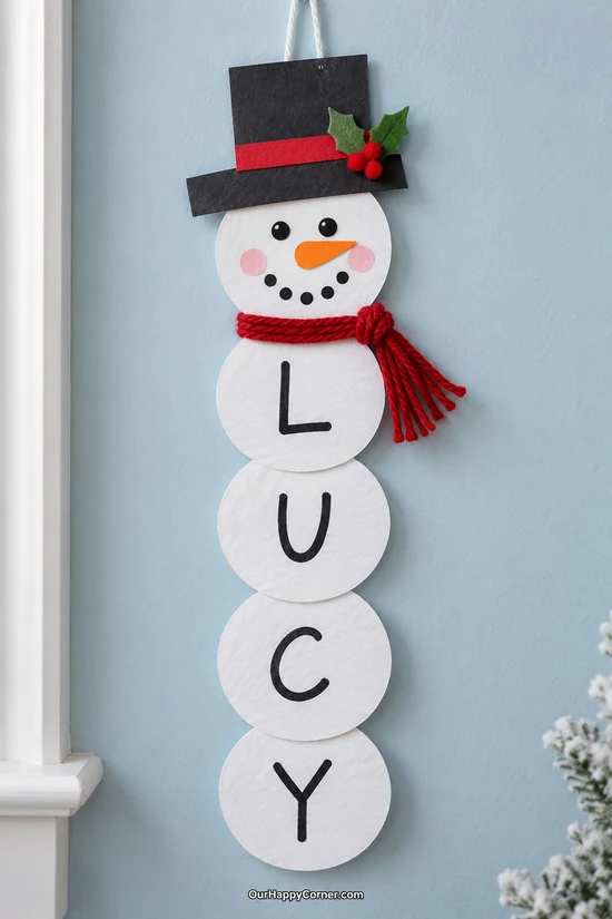 Personalized snowman name craft with one letter per snowball
