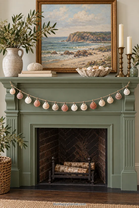 Seashell crafts for adults featuring small scallop shell garland