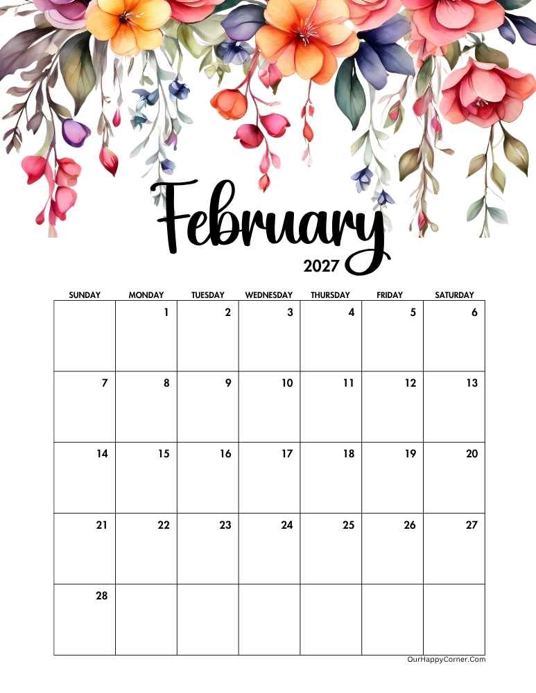 Floral February calendar