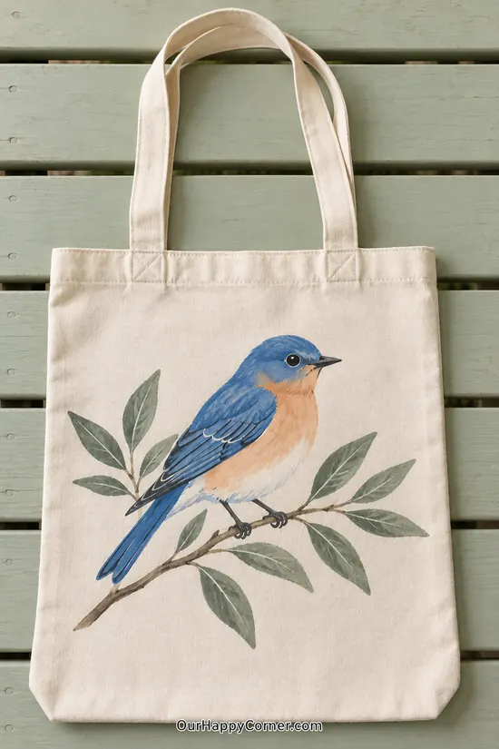 A little blue and peach songbird perched on a leafy branch.