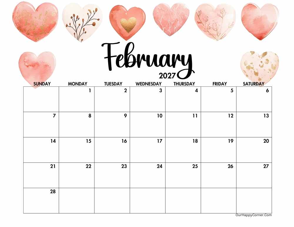 Valentine Day decorated calendar
