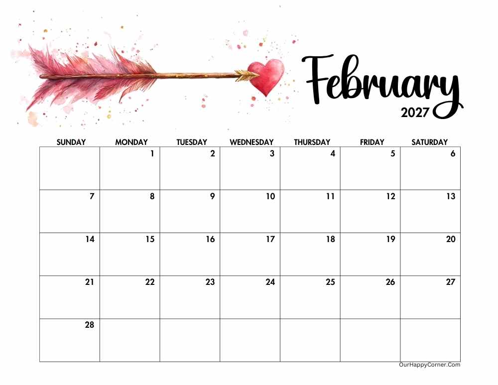 Valentine Day decorated calendar