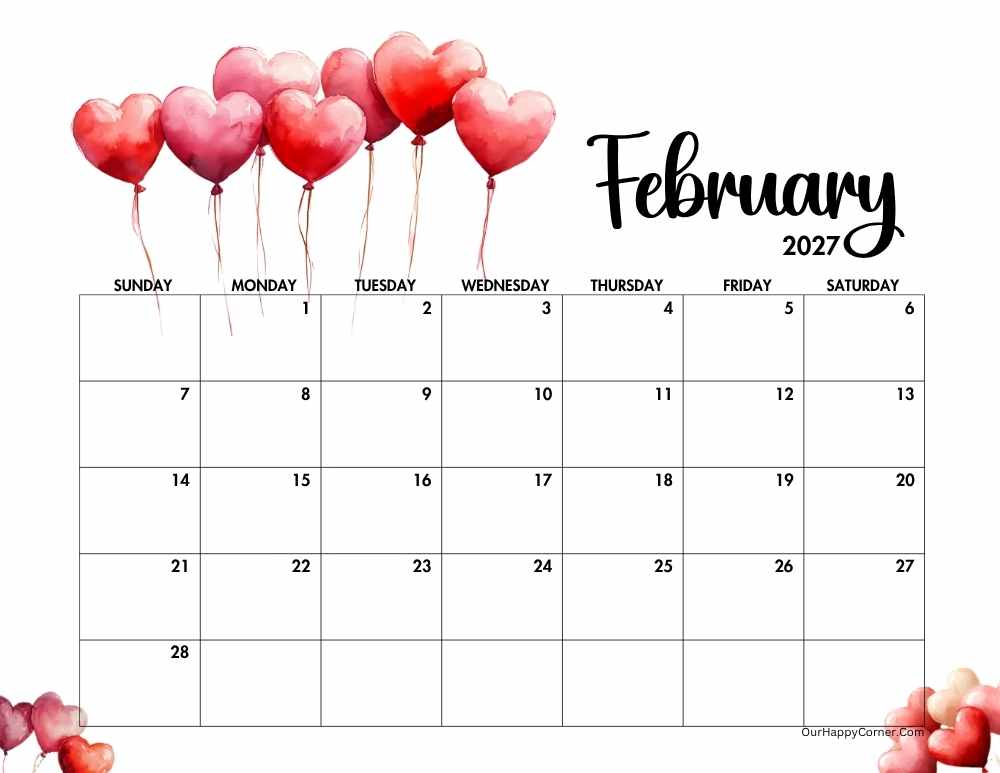 Valentine Day decorated calendar