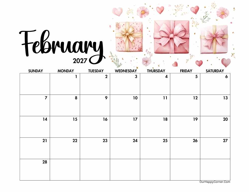 Valentine Day decorated calendar