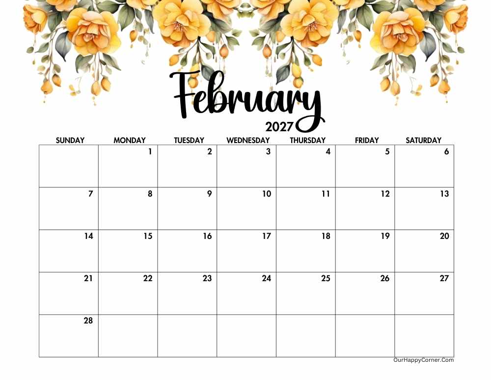 Floral horizontal February calendar