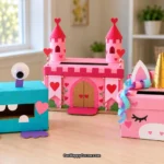 Valentine’s Day box ideas for kids with colorful handmade classroom card holders